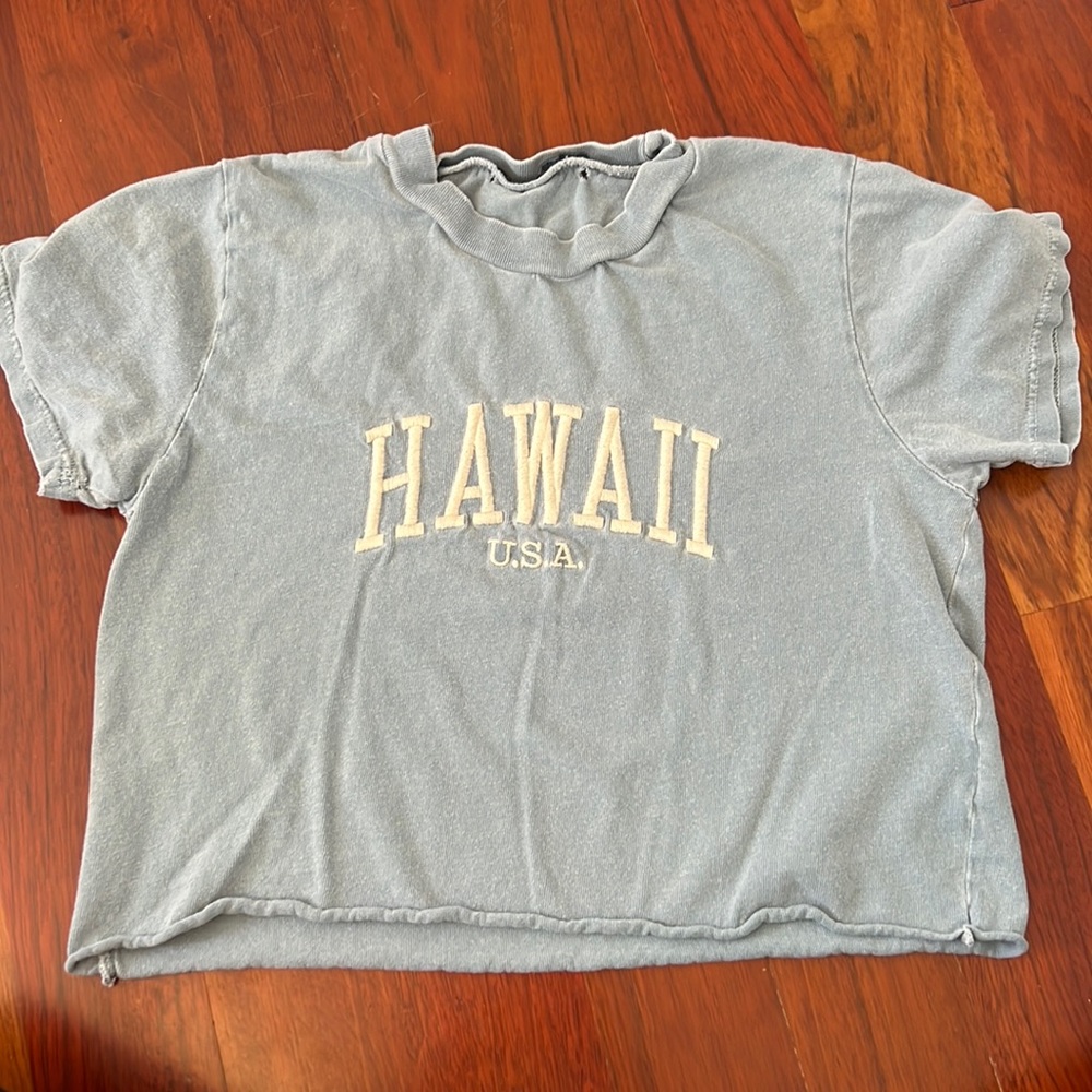 BRANDY MELVILLE HAWAII BLUE CROPPED SHIRT